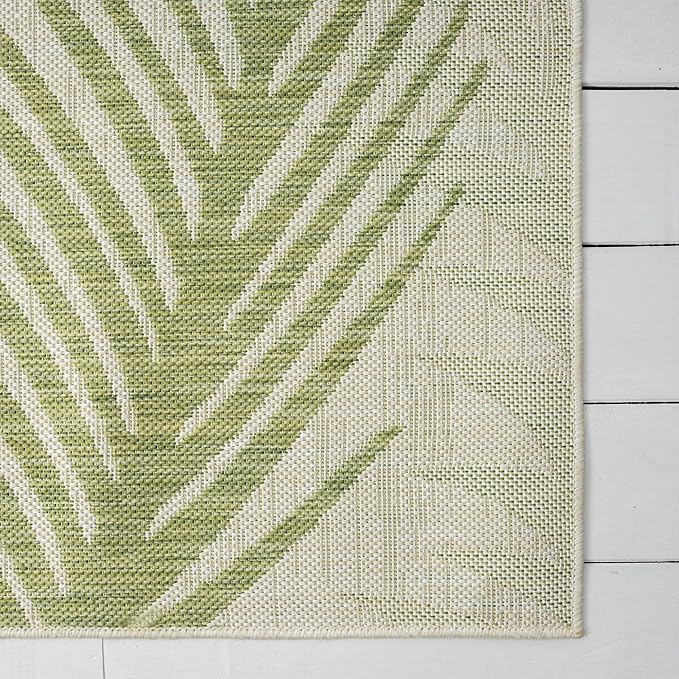 LR Home 2 x 3 Indoor/Outdoor Area Rug for Home Decor | Coastal Palm Leaf Carpet for Living Room, Bedroom, playroom, Patio, Garden | Modern Farmhouse Rug | Green/Beige