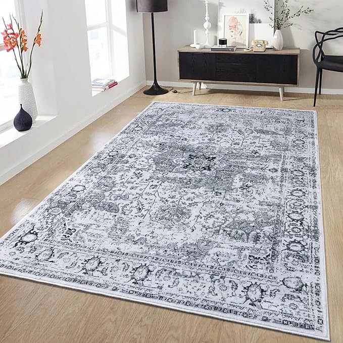 Keeko Small Rugs for Entryway, 2x3 Grey Living Room Area Rug Vintage Door Mat Accent Bedroom Bedside Rug Indoor Low Pile Retro Non Slip Front Door Print Throw Rugs for Kitchen Laundry Room Decor