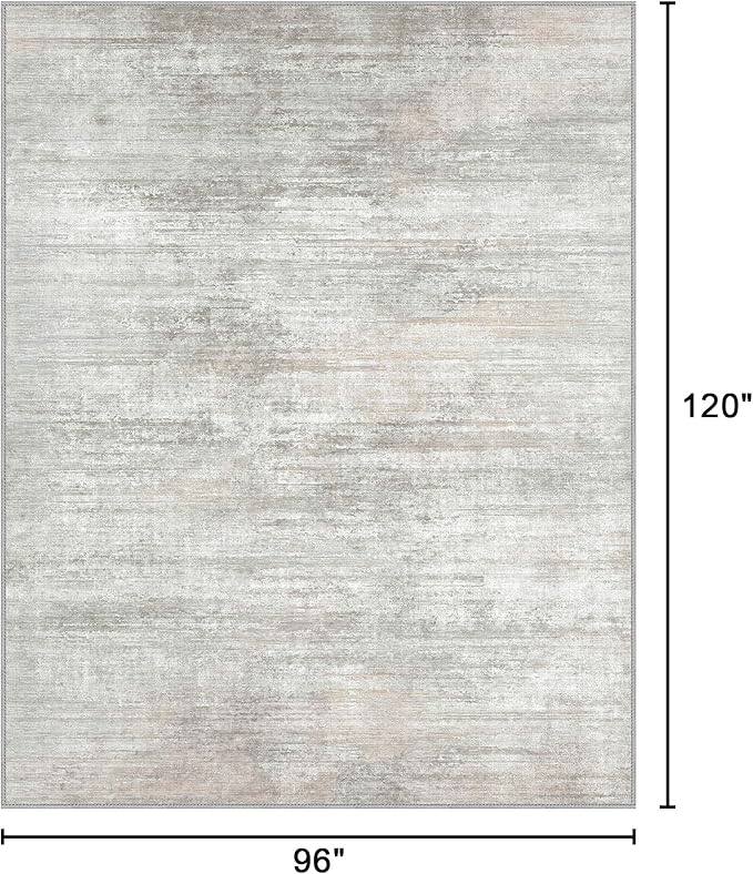 Bavni 8x10 Area Rugs, Abstract Modern Living Room Rugs, Large Machine Washable Rug Non-Slip, Soft Pet Friendly Rugs for Bedroom, Playroom, Dining Room, White/Grey
