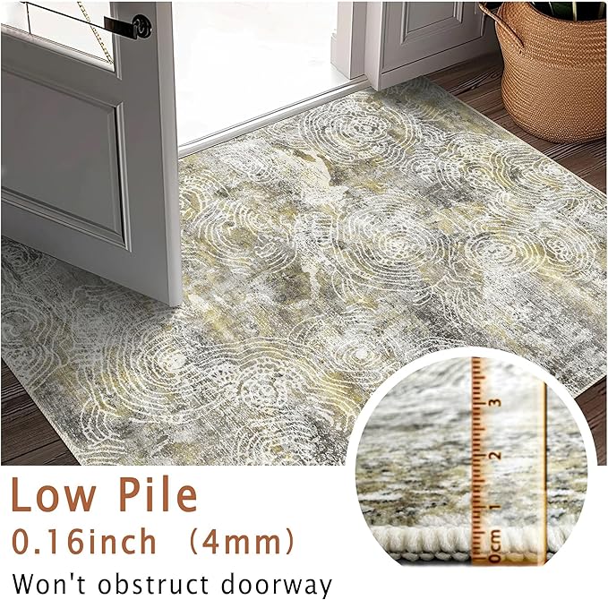 vivorug Washable Rug, Ultra Soft Runner Rug 2x7, Non Slip Abstract Rug, Runners for Hallway Living Room, Modern Fuzzy (Mustard, 2'x7')
