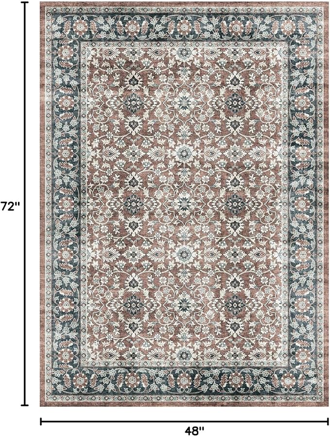 Washable Modern Rug 4x6, Small Distressed Anti-Skid Rugs for Living Room, Distressed Vintage Boho Rug Floor Alfombra Bedroom Dining Room Office