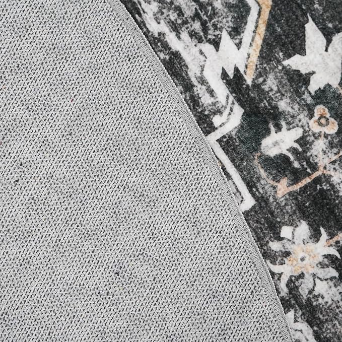 RUUGME Hallway 6ft Round Rugs - Boho Rugs for Living Room Stain Resistant Carpet Vintage Tribal Rugs for Bedroom Kitchen Dining Room with Non Slip Backing Home Decor Floor Decoration Mat 6ft Black
