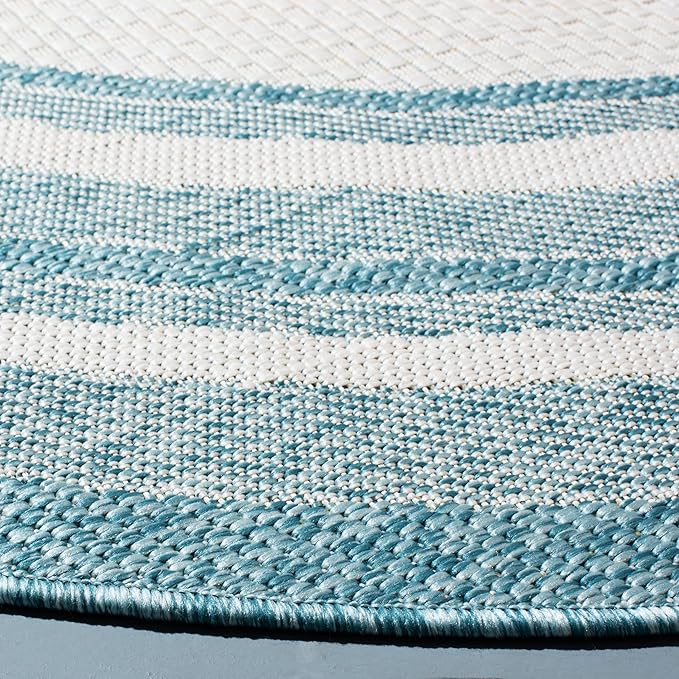 SAFAVIEH Courtyard Collection Area Rug - 9' Round, Ivory & Aqua, Indoor/Outdoor, Weather Resistant & Washable, Ideal for Patio, Backyard, Mudroom, Deck (CY8475)