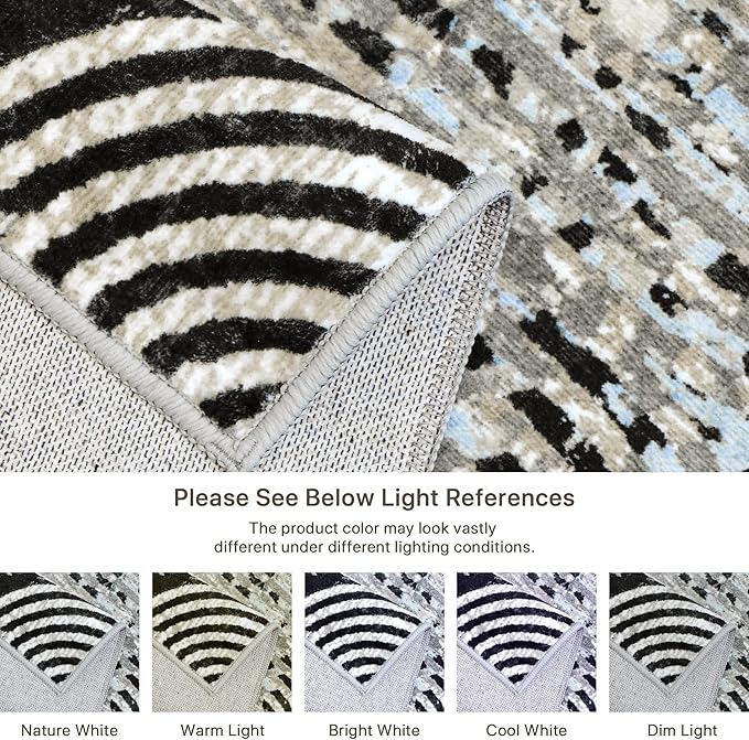 Bavni Area Rug, 3X5 Stain Resistant Washable Rug, Non Shedding Rugs for Bedroom Kitchen, Aesthetic Modern Abstract Rugs for Living Room, Durable Non Slip Soft Rug (Gray Black)