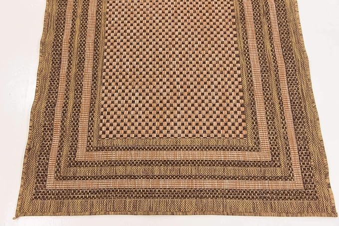 Unique Loom Outdoor Border Collection Area Rug - Multi Border (3' 3" x 5' Rectangle, Light Brown/ Brown)