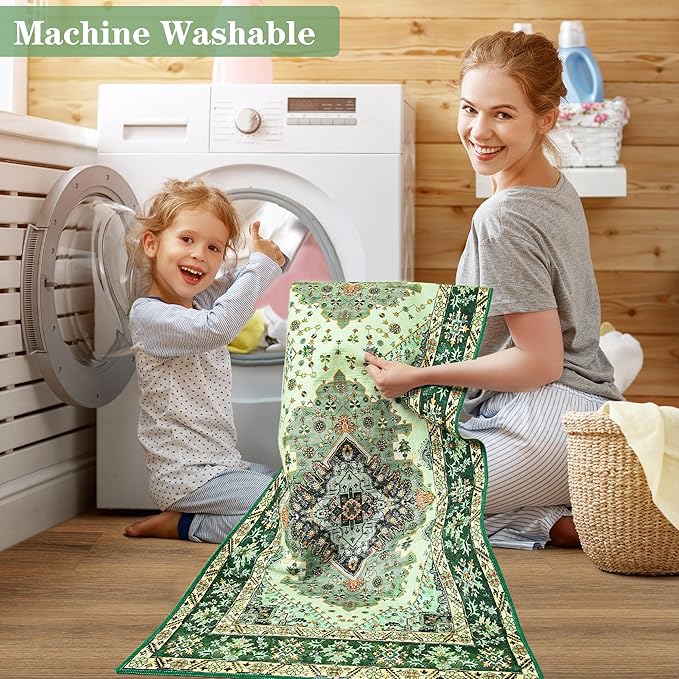 Noahas Green Hallway Runner Rug 2x6,Vintage Machine Washable Kitchen Runner Area Rugs with Rubber Backing Non Slip Print Carpet for Hallways,Entryway,Laundry Room,Bathroom,Home Decor