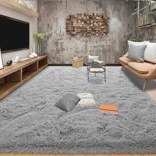 Tepook Super Soft Fluffy Rug for Bedroom, Modern Shaggy Rug Fuzzy Kids Rug for Living Room, Plush Indoor Nursery Home Decor Rug with Non-Slip Bottom, Grey, 6 X 9 Feet