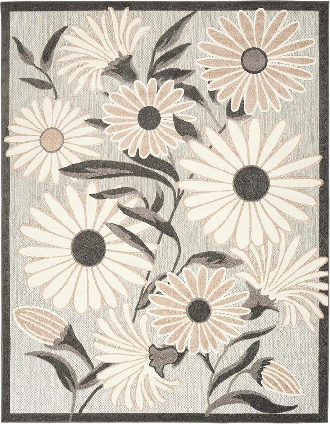 Nourison Aloha Indoor-Outdoor Beige 7' x 10' Area Rug, Easy Cleaning, Non Shedding, Bed Room, Living Room, Dining Room, Kitchen (7x10)