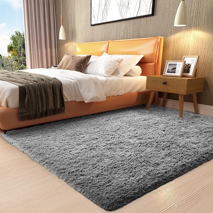 Ophanie 3x5 Rug, Bedside Preppy Dorm Area Rug, College Essentials Non Slip Grey Small Carpets for Bedroom, Anti Slip Fluffy Gray Living Room Rugs Home Decor Aesthetic, Nursery