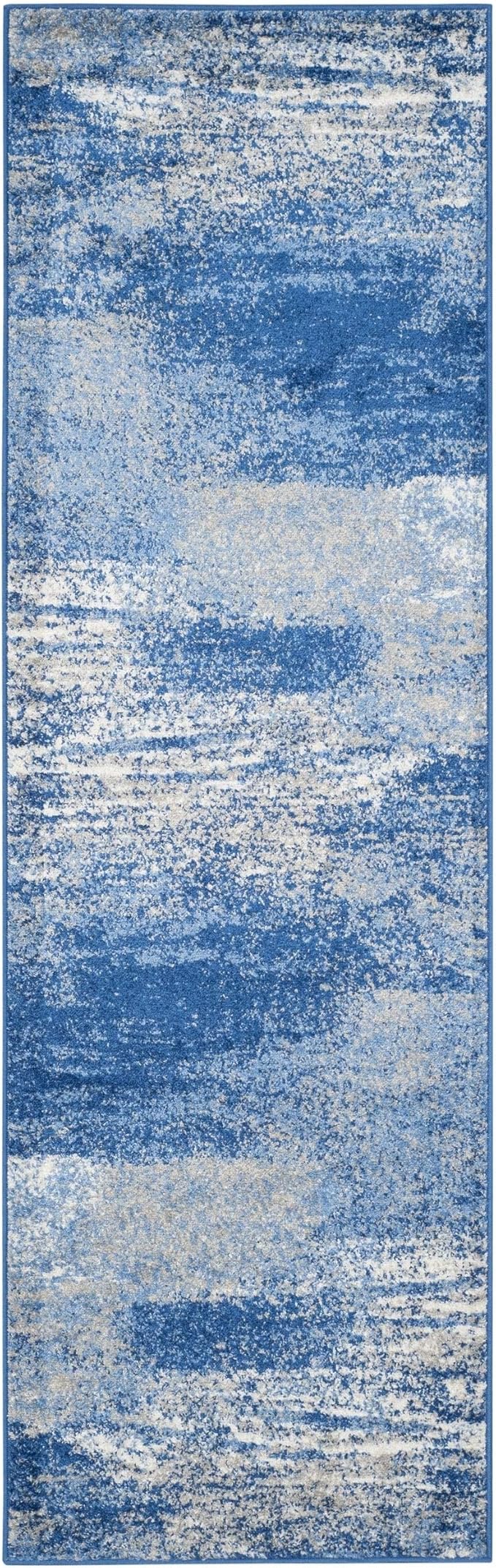 SAFAVIEH Adirondack Collection Runner Rug - 2'6" x 16', Silver & Blue, Modern Abstract Design, Non-Shedding & Easy Care, Ideal for High Traffic Areas in Living Room, Bedroom (ADR112F)