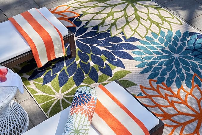 Nourison Aloha Indoor/Outdoor Multicolor 12' x 15' Area Rug, Tropical, Botanical, Easy Cleaning, Non Shedding, Bed Room, Living Room, Dining Room, Deck, Backyard, Patio (12x15)