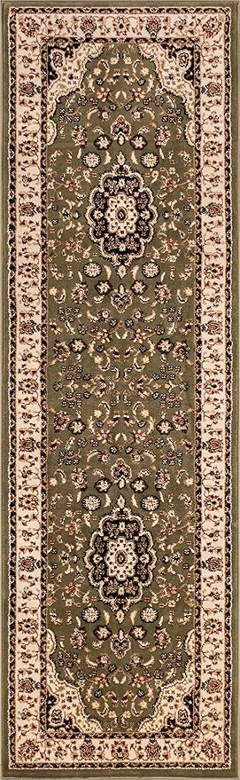 Well Woven Barclay Collection Medallion Kashan Green 2x7 Runner Rug - for Hallways, Kitchens, and Entryways