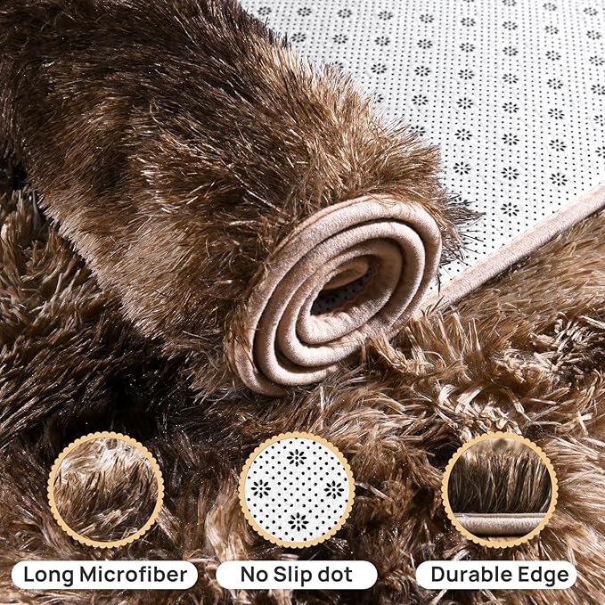 Soft Shaggy Rugs Fluffy Rug, Plush Area Rugs for Living Room Nursery Home Decor, Tie-Dyed Brown Anti-Skid Rectangular Fuzzy Rug 8x10 Feet