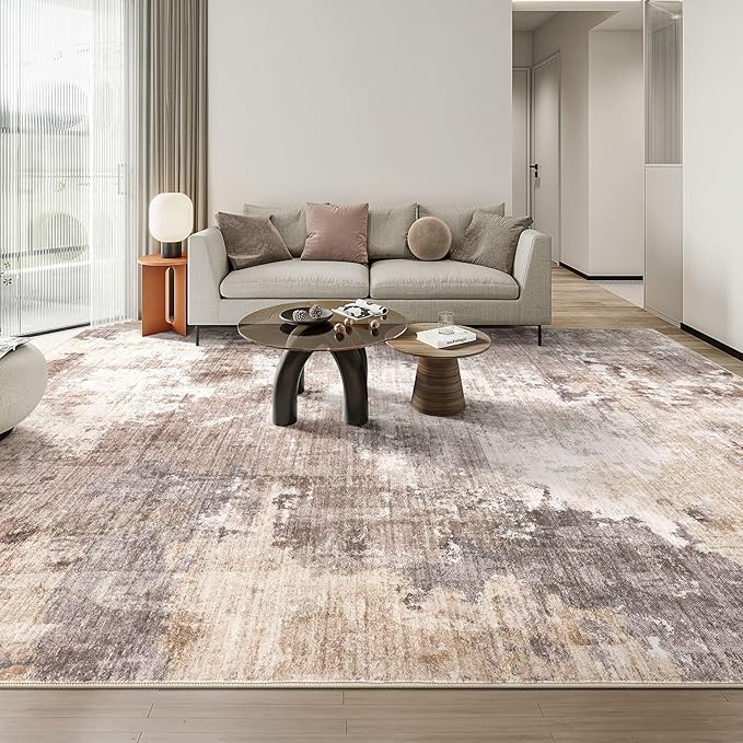 Washable Rug 8x10 Area Rugs for Living Room: Modern Abstract Neutral Soft Rug for Bedroom Dining Room Under Kitchen Table Home Office Decor - Brown