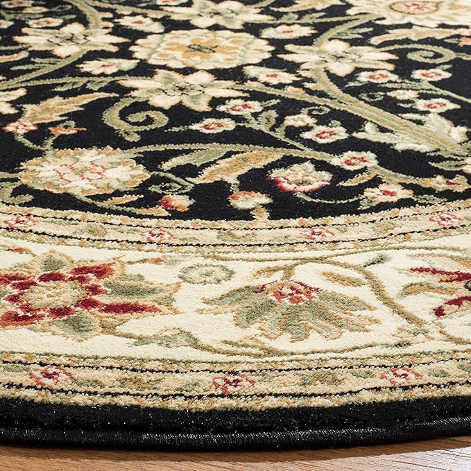 SAFAVIEH Lyndhurst Collection 8' Round Black/Ivory LNH212A Traditional Oriental Non-Shedding Dining Room Entryway Foyer Living Room Bedroom Area Rug