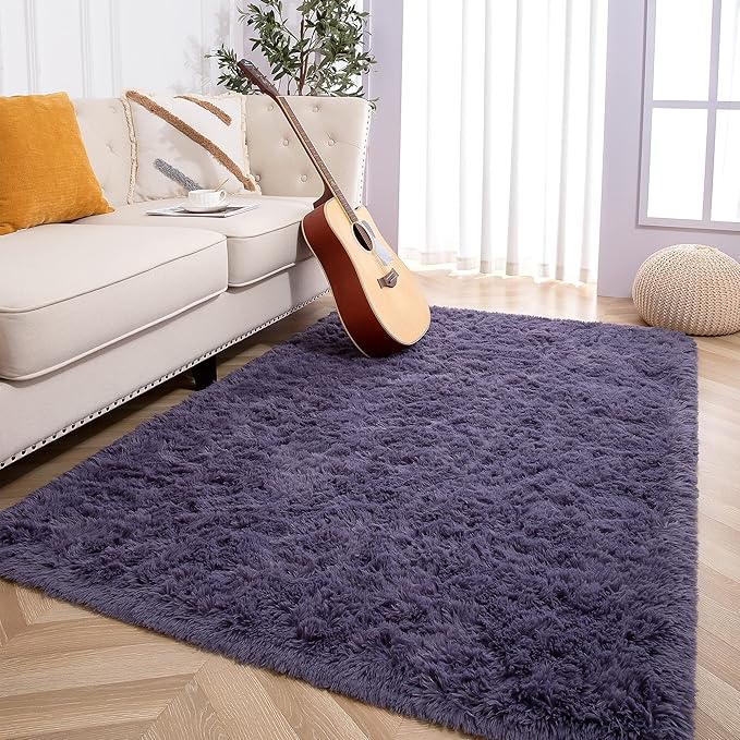 Foxmas Soft Fluffy Area Rugs for Bedroom Kids Room Plush Shaggy Nursery Rug Furry Throw Carpets for Boys Girls, College Dorm Fuzzy Rugs Living Room Home Decorate Rug, 3ft x 5ft, Grey Purple