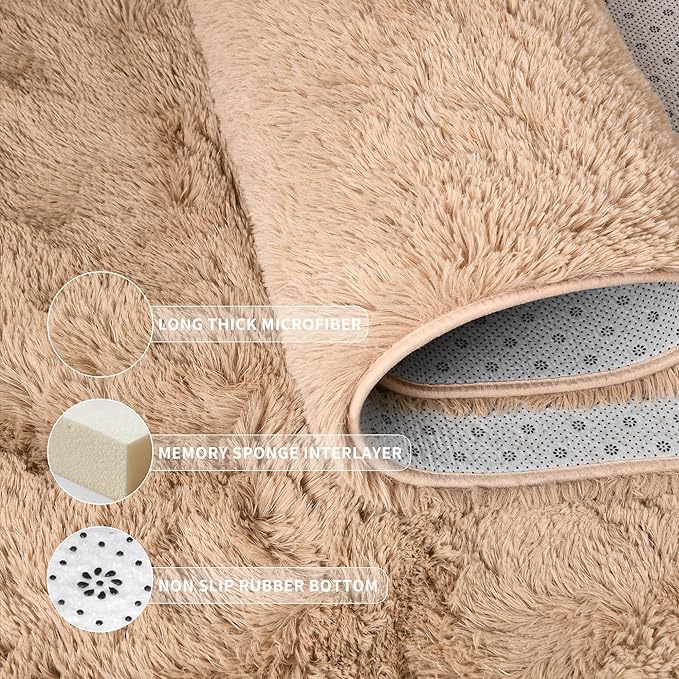 Tepook Super Soft Fluffy Rugs for Bedroom, Shag 5x8 Area Rugs for Living Room, Modern Shaggy Rug Fuzzy Carpets for Kids, Plush Indoor Nursery Home Decor Rug with Non-Slip Bottom, Beige