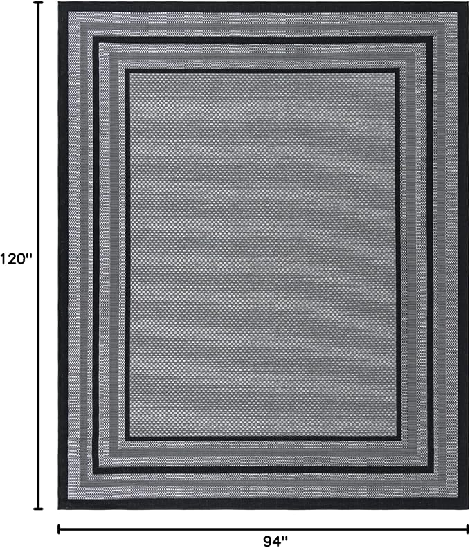 Unique Loom Outdoor Border Collection Area Rug - Multi Border (7' 10" x 10' Rectangle Gray/Black)