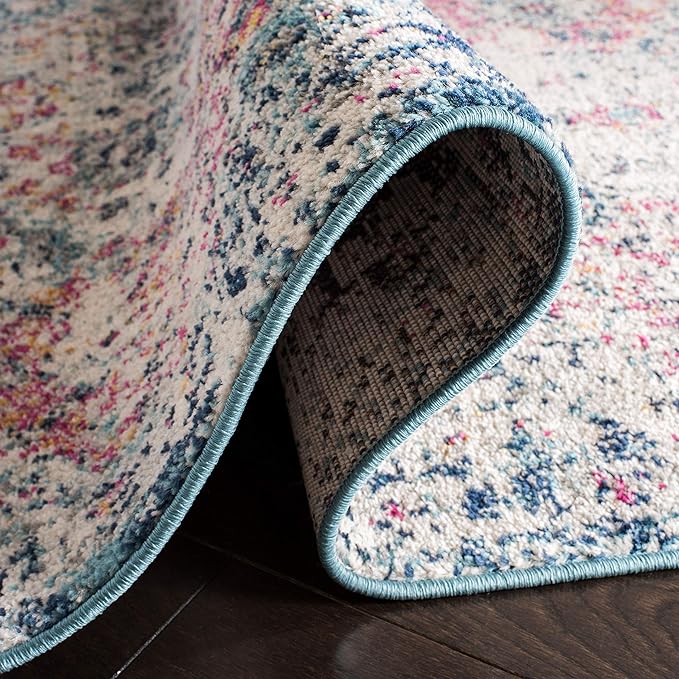 SAFAVIEH Madison Collection Runner Rug - 2'3" x 20', Navy & Teal, Boho Chic Distressed Design, Non-Shedding & Easy Care, Ideal for High Traffic Areas in Living Room, Bedroom (MAD611N)