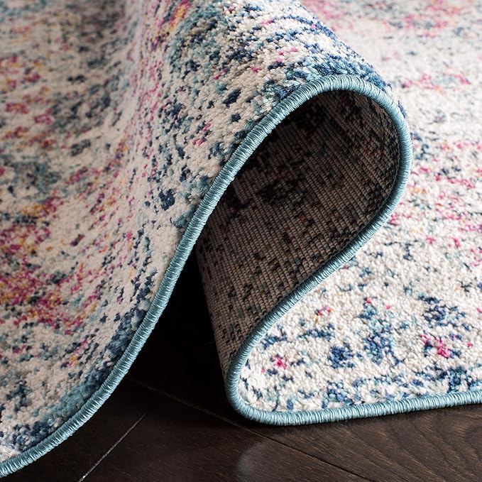 SAFAVIEH Madison Collection Runner Rug - 2'3" x 22', Navy & Teal, Boho Chic Distressed Design, Non-Shedding & Easy Care, Ideal for High Traffic Areas in Living Room, Bedroom (MAD611N)