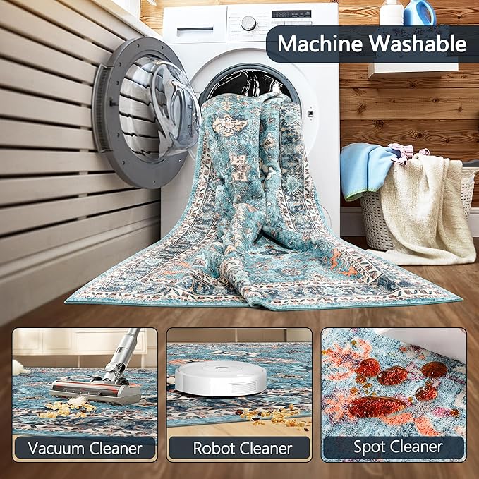 2x3 Area Rugs, Washable Entry Rug Indoor Door Mat Stain Resistant Non-Slip Non-Shedding Carpet Vintage Boho Rug Small Bath Mat Low Pile Rug for Entryway Kitchen Laundry Bathroom