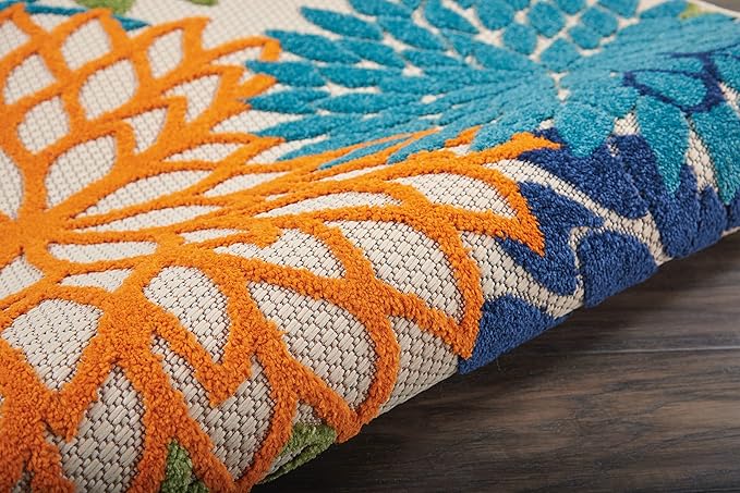Nourison Aloha Indoor/Outdoor Multicolor 4' x Round Area Rug, Tropical, Botanical, Easy Cleaning, Non Shedding, Bed Room, Living Room, Dining Room, Deck, Backyard, Patio (4 Round)