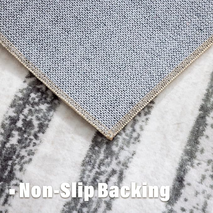 Carvapet Rugs for Living Room Bedroom, Soft Striped Modern Boho Low Pile Large Carpet with Rubber Backing, Foldable, Non Slip Machine Washable (9 x 6 Feet Rectangular, Grey/Green Area Rug)