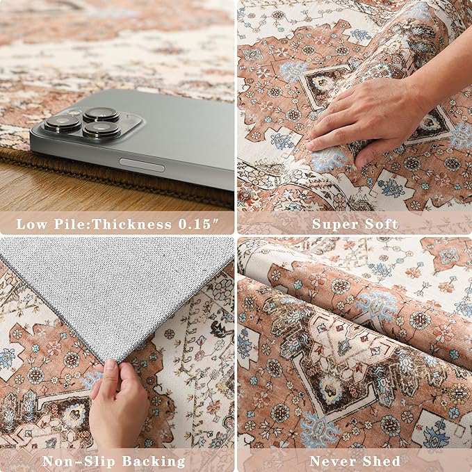 Noahas Front Door Mat Indoor Outdoor Entrance,2x3 Small Orange Area Rugs Vintage Machine Washable Rugs Non-Slip Low Pile Carpets for Entryway Porch Bathroom Kitchen Bedroom Laundry Room Home Decor