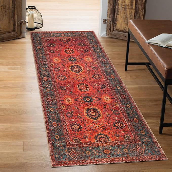 Keen Home Design Machine Washable Area Rugs with Non-Slip Backing, Ideal for Hallway, Living Room, Bedroom, Kitchen and Laundry Room, Vintage Moroccan and Low Pile Rug - (2'6'' x 12'), 166000
