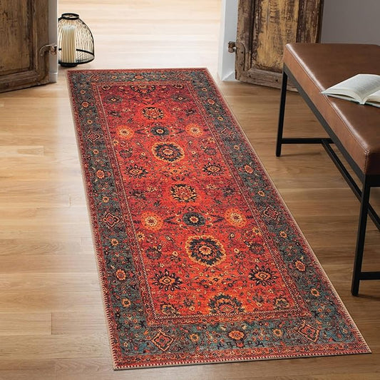 Keen Home Design Machine Washable Area Rugs with Non-Slip Backing, Ideal for Hallway, Living Room, Bedroom, Kitchen and Laundry Room, Vintage Moroccan and Low Pile Rug - (2'6'' x 12'), 166000
