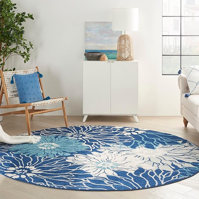 Nourison Passion 8' X Round Area Rugs with Navy and Ivory Finish 099446817679