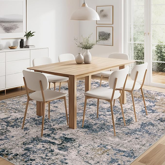 Area Rugs for Living Room: 5x7 Abstract Washable Rug Large Soft Stain Resistant Non-Slip Backing for Bedroom Dining Room Indoor Home Office Carpet for Kids Pet Friendly Families - Blue Brown