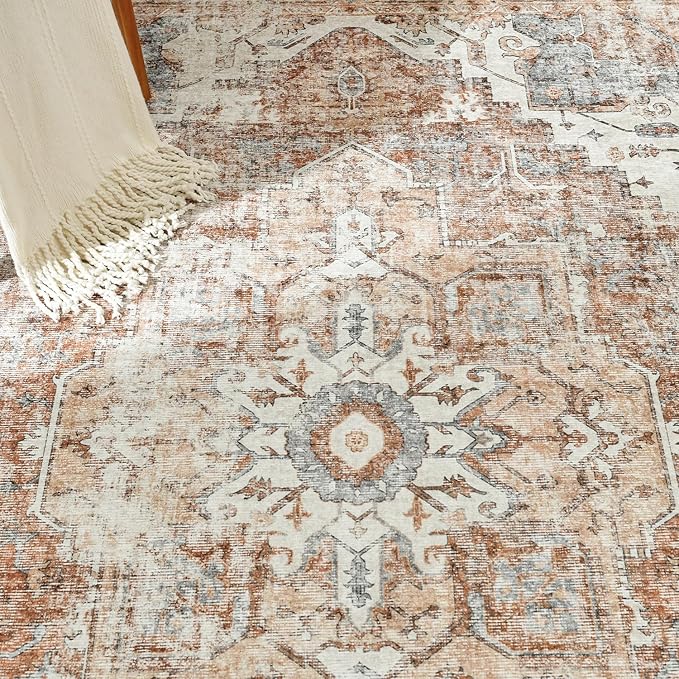 jinchan Runner Rug 2x10 Hallway Rug Kitchen Washable Runner Vintage Mat Retro Lightweight Non-Slip Floor Cover Distressed Thin Carpet for Entryway Bathroom Bedroom Laundry Room Stairway Brick Red