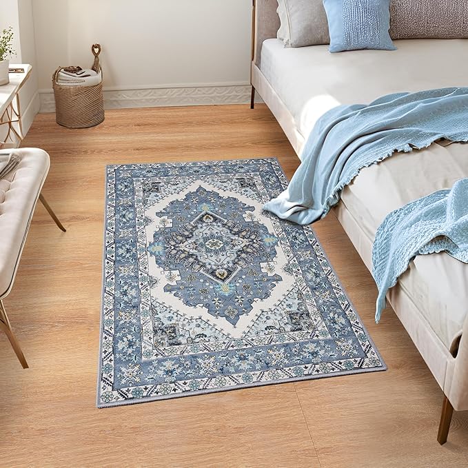 Noahas Front Door Mat Indoor Outdoor Entrance,2x3 Small Blue Area Rugs Vintage Machine Washable Rugs Non-Slip Low Pile Carpets for Entryway Porch Bathroom Kitchen Bedroom Laundry Room Home Decor