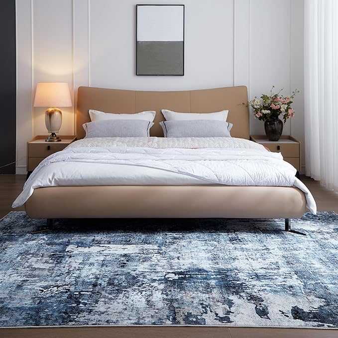 2x3 Rug Washable Boho Rug Soft Small Area Rug Abstract Pattern Non-Slip Non-Shedding Faux Wool Vintage Rug for Door Mat, Kitchen, Floor, Entryway, Powder Room, Blue