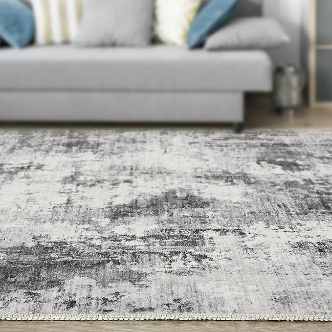 Washable Rug 9x12 Area Rugs for Living Room: Modern Abstract Neutral Soft Large Rug for Bedroom Dining Room Under Kitchen Table Home Office Decor - Grey