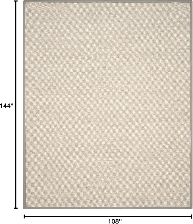 SAFAVIEH Natural Fiber Collection Area Rug - 9' x 12', Marble & Khaki, Border Sisal Design, Easy Care, Ideal for High Traffic Areas in Living Room, Bedroom (NF143E)