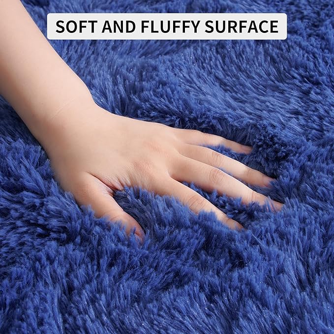 Tepook Super Soft Fluffy Rug for Bedroom, Modern Shaggy Rug Fuzzy Kids Rug for Living Room, Plush Indoor Nursery Home Decor Rug with Non-Slip Bottom, Light Navy, 5 X 8 Feet