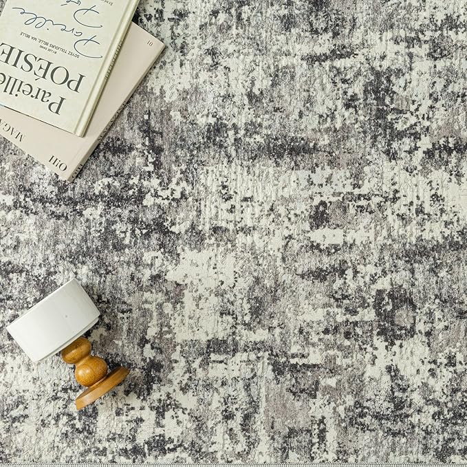 4x6 Machine Washable Rugs Grey Hallway Area Rug 3D Textured Rug Abstract Low Pile Carpet Distressed Throw Rug Bedroom Living Room Office Dining Room Kitchen Laundry Room Non Slip