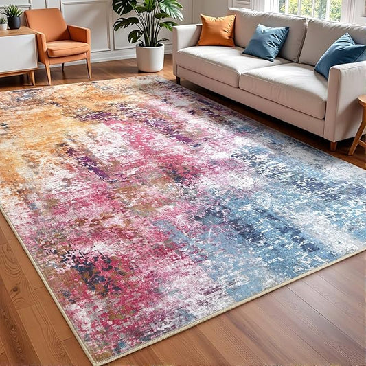Washable Abstract Rug, 3x5 Modern Area Rugs with Non-Slip Rubber Backed for Bedroom, Thin but Soft Contemporary Carpet Kitchen Living Room Decor, Galaxy