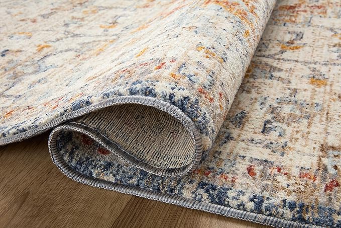 Loloi Sorrento Collection 3'-11" x 3'-11" Round Accent Rug in Ivory/Fiesta - Vintage Inspired Patterned Area Rug, Unique Area Rug for Living Room, Bedroom, Dining Area