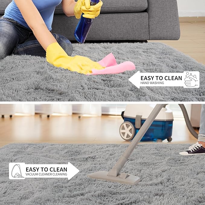 Tepook Super Soft Fluffy Rug for Bedroom, Modern Shaggy Rug Fuzzy Kids Rug for Living Room, Plush Indoor Nursery Home Decor Rug with Non-Slip Bottom, Grey, 5 X 8 Feet