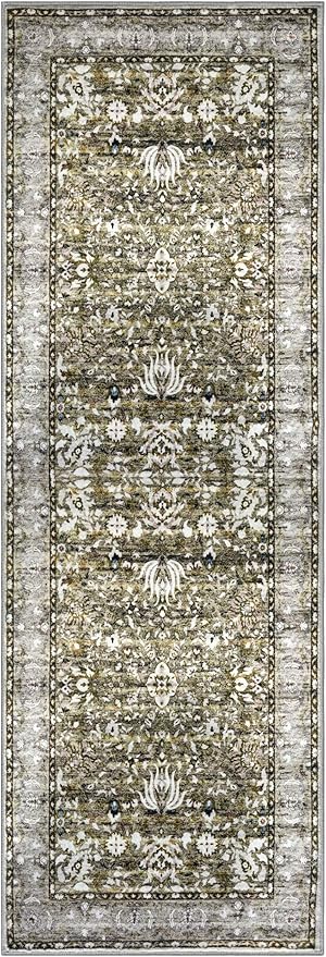 Runner Rug 2x6 Kitchen Runner Rug Washable Runner Printed Vintage Floral Rug Non-Slip Hallway Runner Distressed Boho Rug for Bedroom Laundry Room Doorway, Taupe