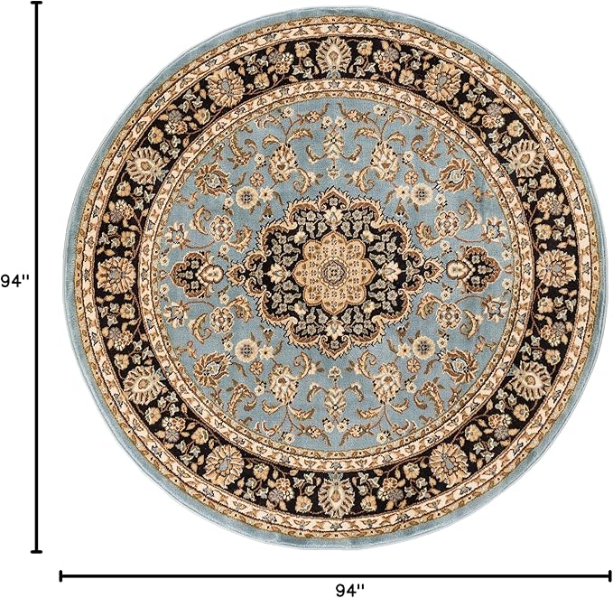 Well Woven Barclay Collection Medallion Kashan Light Blue 8 ft Round Rug - for Living Room, Bedroom, and Dining Room
