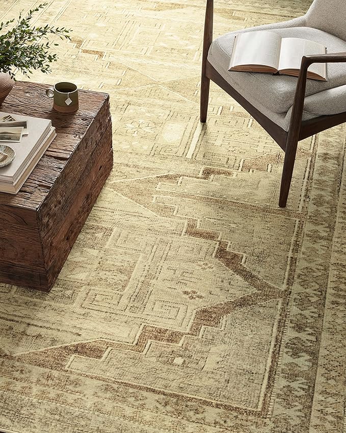 Loloi Magnolia Home by Joanna Gaines Sinclair Collection SIN-02 Khaki/Tobacco 7'-6" x 9'-6", .25" Pile Height, Machine Washable, Area Rug