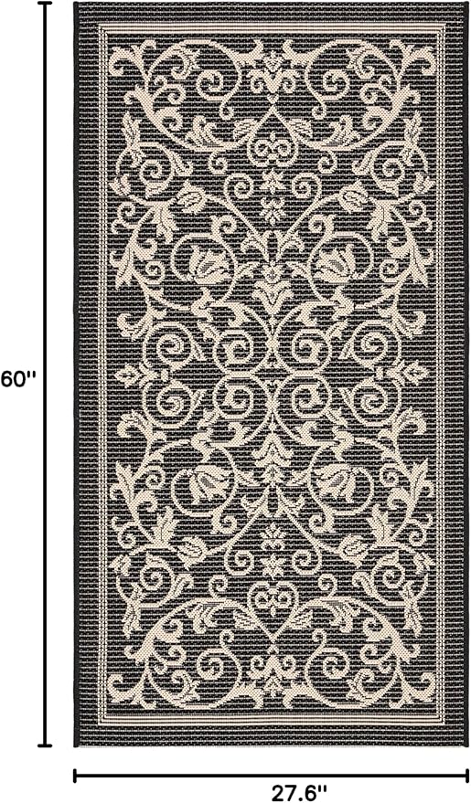 SAFAVIEH Courtyard Collection Accent Rug - 2'3" x 5', Black & Sand, Scroll Design, Non-Shedding & Easy Care, Indoor/Outdoor & Washable-Ideal for Patio, Backyard, Mudroom (CY2098-3908)