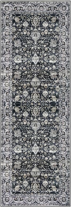 Vintage Kitchen Runner - 2x6 Floral Rug, Washable, Non-Slip, Low Pile, Distressed Boho Rug for Hallways, Bedroom, Laundry Room, Entryway