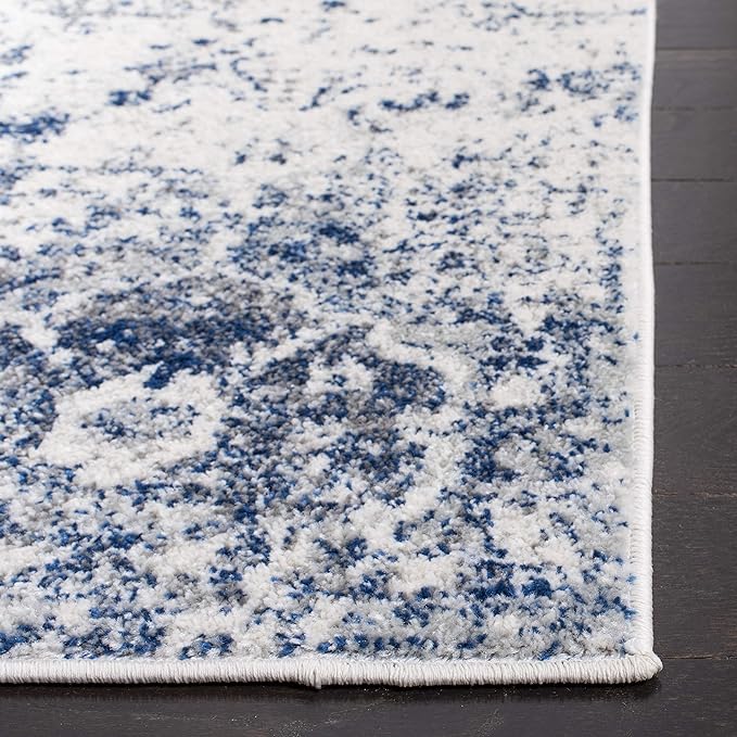 SAFAVIEH Madison Collection Runner Rug - 2'3" x 14', White & Royal Blue, Floral Medallion Distressed Design, Non-Shedding & Easy Care, Ideal for High Traffic Areas in Living Room, Bedroom (MAD611C)