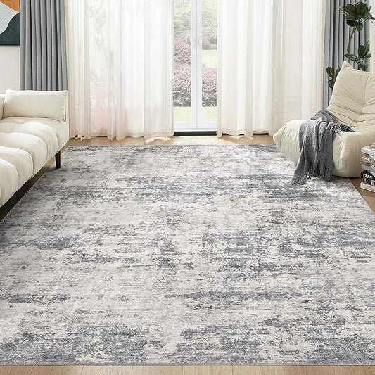 Washable Rug 5x7 Area Rugs for Living Room: Modern Abstract Neutral Soft Carpet for Bedroom Dining Room Under Kitchen Table Home Office Decor - Dark Gray/Beige