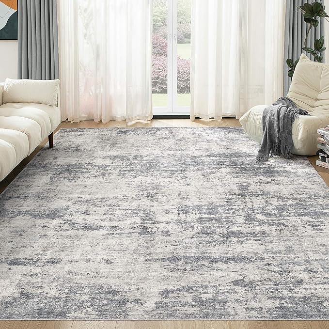 Washable Rug 8x10 Area Rugs for Living Room: Modern Abstract Neutral Soft Large Carpet for Bedroom Dining Room Under Kitchen Table Home Office Decor -Dark Grey/Beige